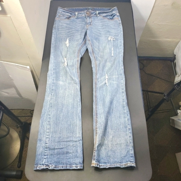 Royal Blue Jean Women 11x35 Tall Blue Denim Distressed Boot Cut Y2K - Picture 1 of 16